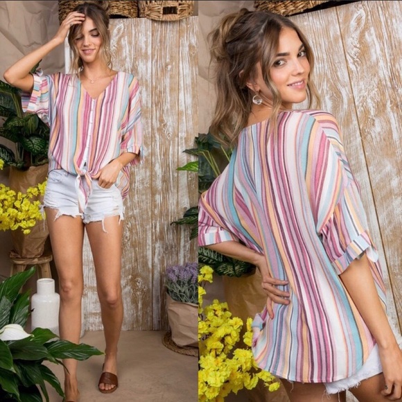 ▪️1 left! Gorgeous Rayon Pink Multi Stripe - Picture 2 of 2